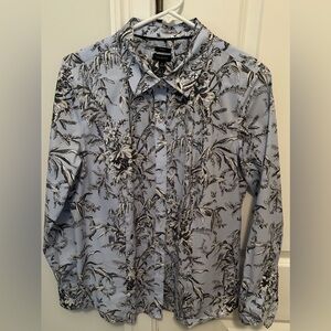 Talbots Women's Floral Button Down Shirt - Light Blue and Black